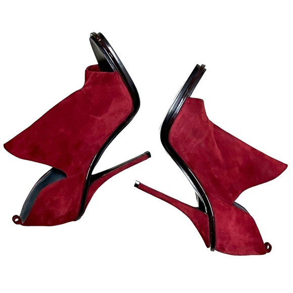 Balenciaga Red Suede High-heel Peep-toe Bootie Pumps - Picture 3 of 10